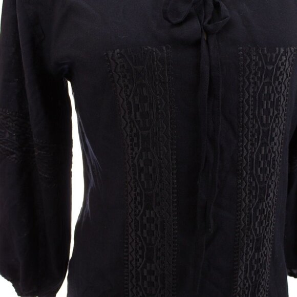 Solitaire Anthropologie Sz M Embroidered Shift Tunic Dress Navy Blue - Picture 4 of 13